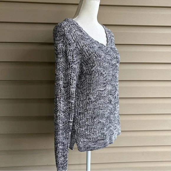 •LOFT• Open-Weave Marled V-Neck Sweater - Size Large - Picture 4 of 7